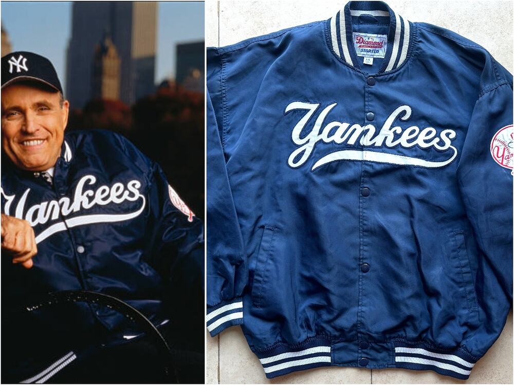 New York Yankees 90s STARTER bomber Dugout SCRIPT jacket Diamond 2X navy MLB vtg